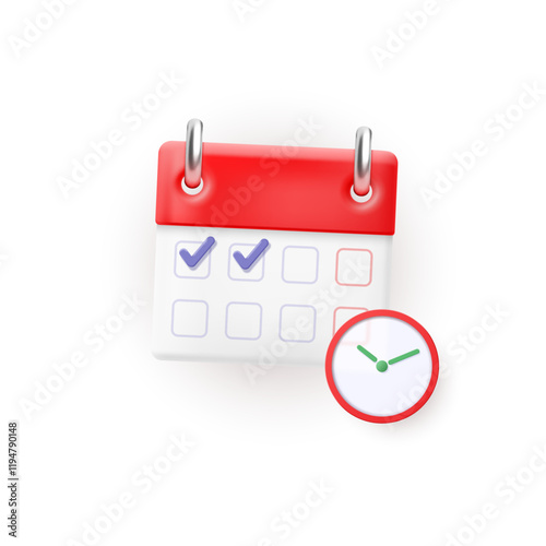 Calendar with marked dates or tasks. Meeting schedules, event planning, to-do list. Vector 3d illustration.