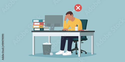 Exhausted employee working in the office: job burnout