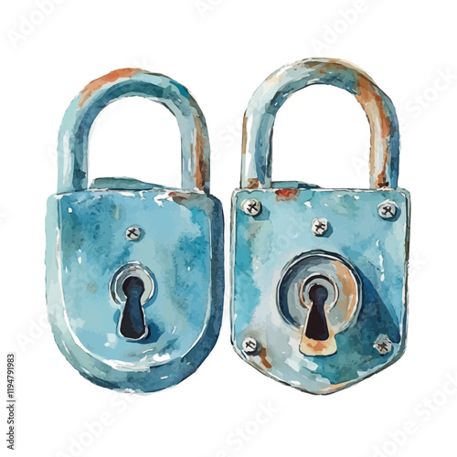 A watercolor vector illustrating smart locks, isolated on a white background. Smart locks vector.
