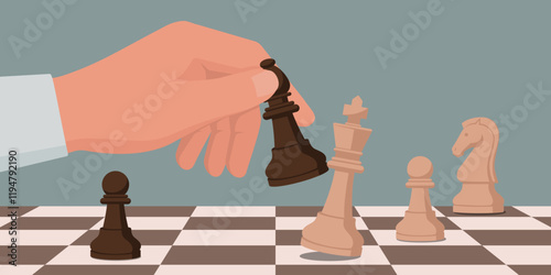 Man playing chess and checkmating the opponent