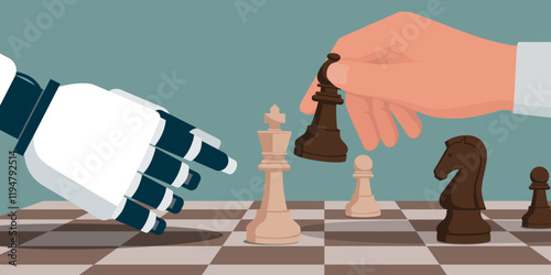 Human and AI robot playing chess together