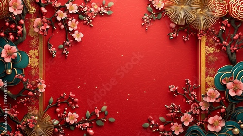 Elegant Red Background with Floral Decor and Traditional Elements