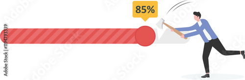 Task has been canceled, stop in time. Working project progress, effort to finish work on time.Ambition or career challenge, businessman try hard to pull timing bar back to finish task in deadline.

