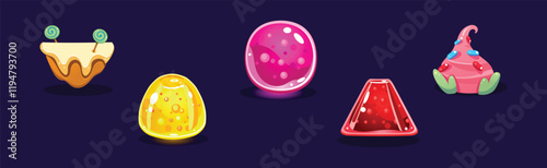 Candy and Sweet of Different Shape and Color as Game Element Vector Set