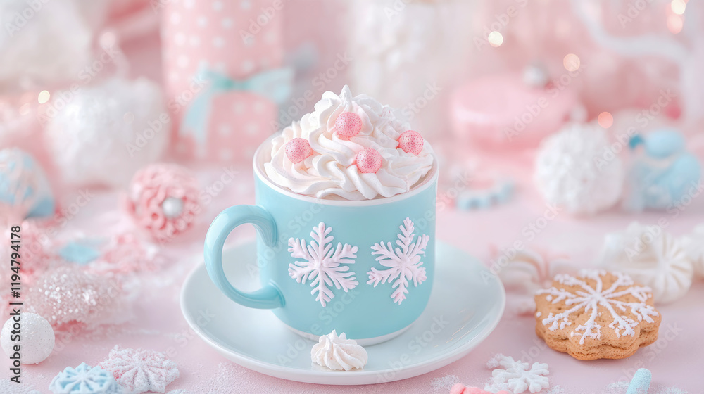 Winter Wonderland Hot Cocoa Delight: Festive Mug with Whipped Cream and Treats Winter Wonderland Hot Cocoa Delight: Festive Mug with Whipped Cream and Treats