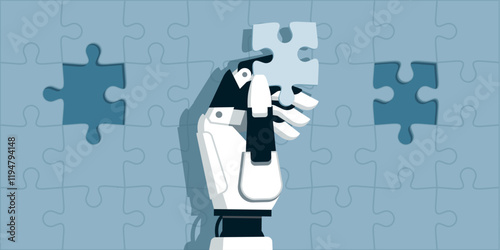 Humanoid AI robot completing a jigsaw puzzle