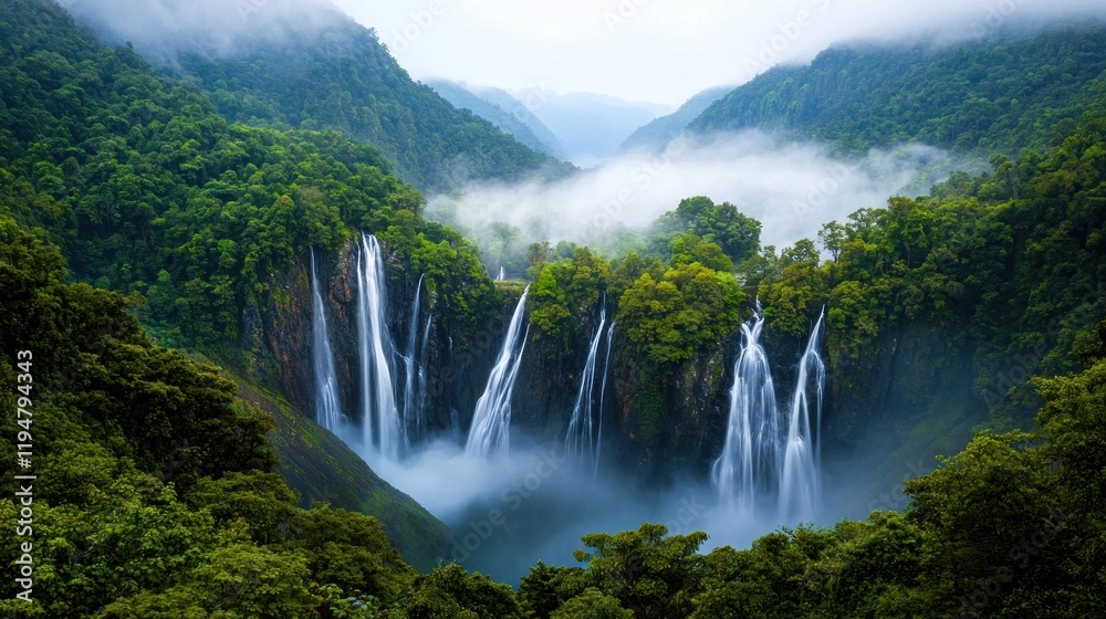 Fototapeta premium Misty Rainforest Waterfall