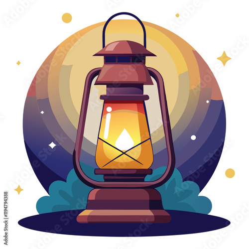 Retro lantern glowing in night sky, vector illustration, cozy ambiance poster