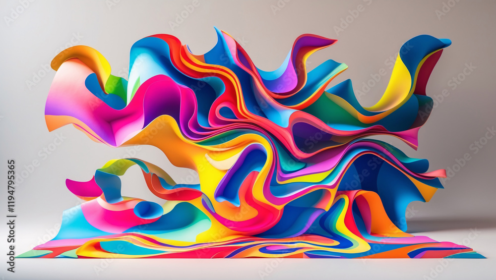 Obraz premium Vibrant and dynamic abstract sculpture made from seemingly flowing, colorful paper