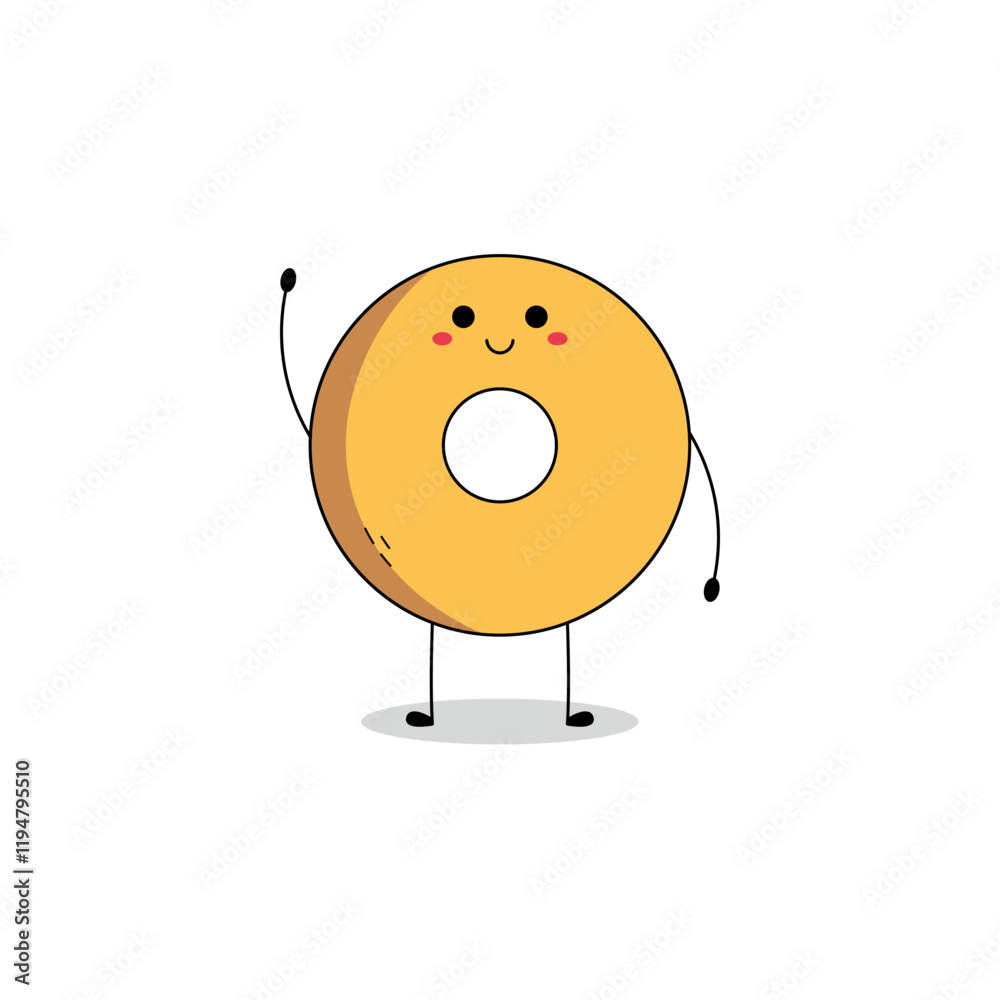 Cute donut cartoon character waving its hand hi doodle Cute donut cartoon character waving its hand hi doodle