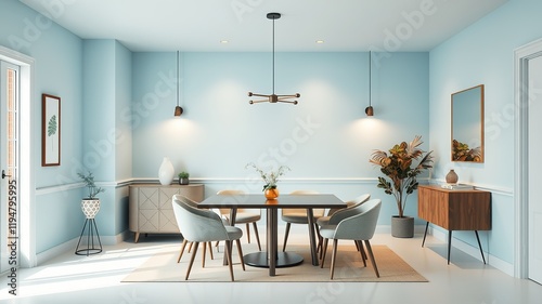 Cozy Sky Blue Dining Room Mockup - AI Interior Design