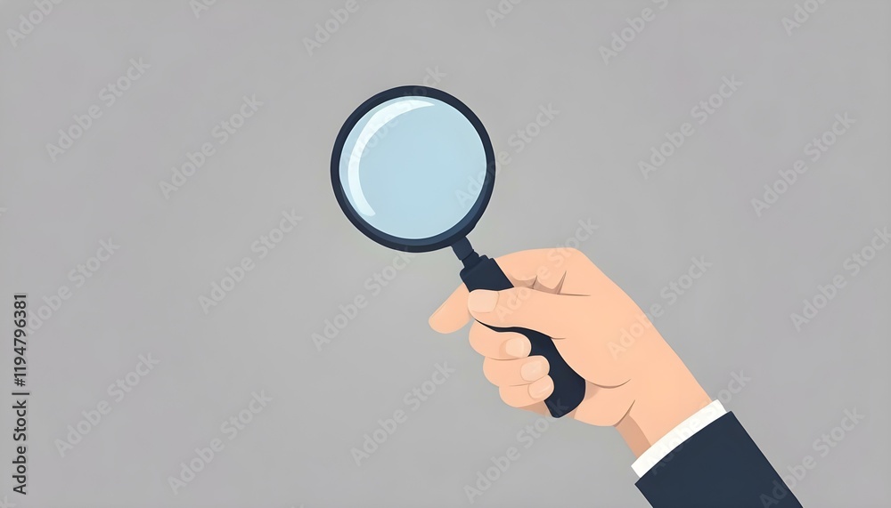 A hand holding a black-handled magnifying glass with a circular lens, set against a transparent background. The image highlights the magnifying glass as the focal point. A hand holding a black-handled magnifying glass with a circular lens, set against a transparent background. The image highlights the magnifying glass as the focal point.