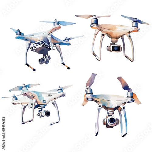 A watercolor painting of smart drones, isolated on a white background. Smart drones vector.
