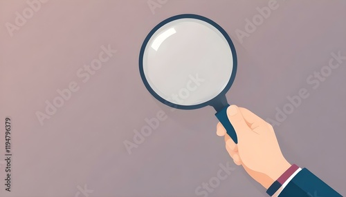 A hand holding a black-handled magnifying glass with a circular lens, set against a transparent background. The image highlights the magnifying glass as the focal point.