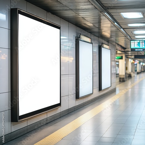 Blank mock up for vertical poster advertising; 6 sheet digital display in MRT station; OOH out of home template. space for text