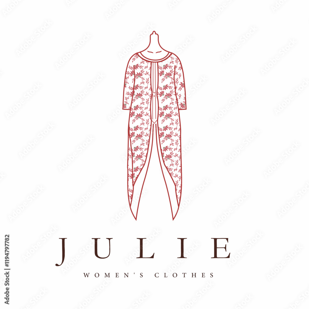 Modern Fashion Logo with Line Art Dress and Julie Women's Clothes Text Modern Fashion Logo with Line Art Dress and Julie Women's Clothes Text