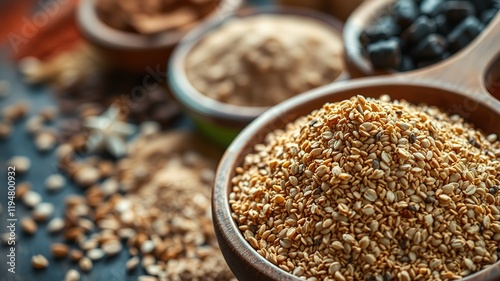 Wallpaper Mural Ground Flaxseed in Wooden Bowl - Aromatic Spices Close-up, Culinary Photography Torontodigital.ca