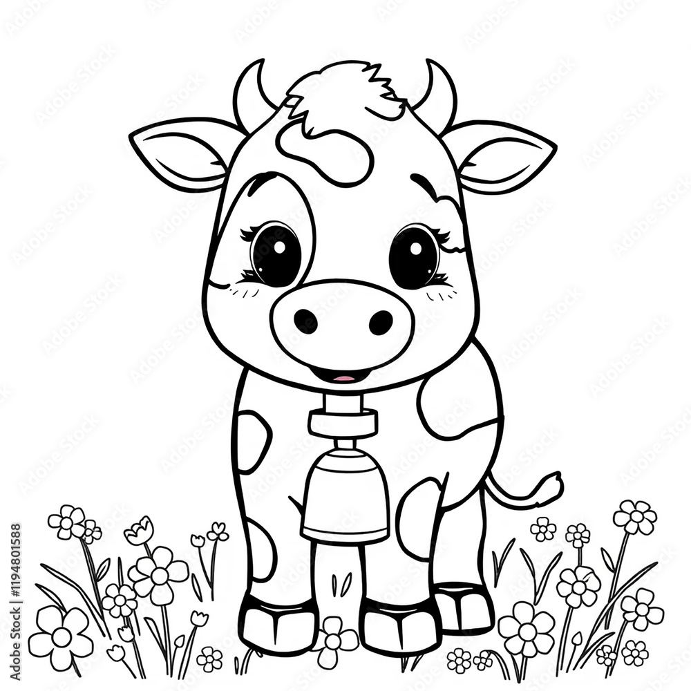 Cute Cartoon Cow Coloring Page with Big Eyes and Sitting in Grass Cute Cartoon Cow Coloring Page with Big Eyes and Sitting in Grass