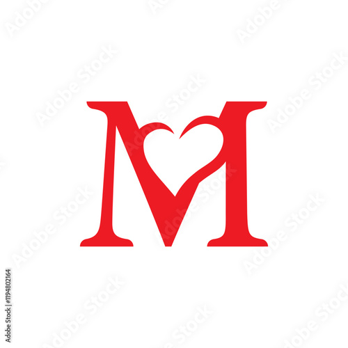 initial letter M with love valentine day
