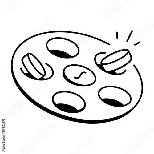 A hand drawn icon of rummoli board game 
