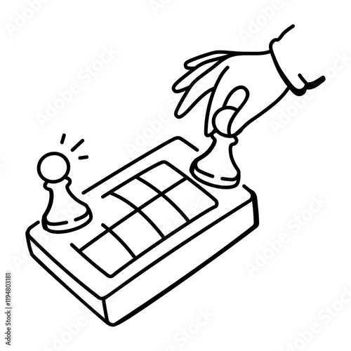 Doodle style icon of a person playing chess 
