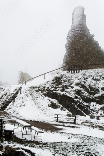 Obraz na płótnie Exit to the upper courtyard from the lower one in winter. Stary Jicin. Moravia. Czech Republic. w salonie