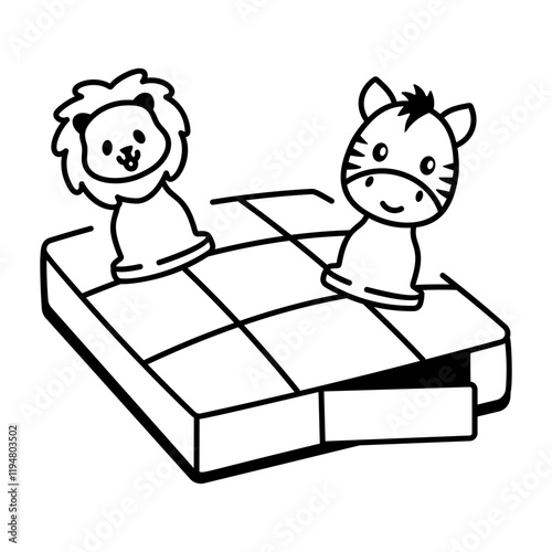 Cute jungle chess game, doodle icon
