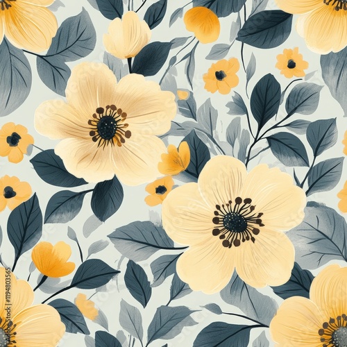 Wallpaper Mural Soft Botanical Pattern Featuring Seamless Floral Elements with Leaves in Gentle Hues Ideal for Backgrounds and Textiles Design Projects Torontodigital.ca