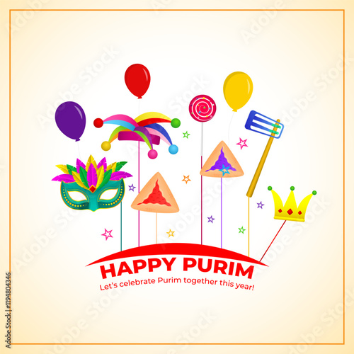 Vector illustration of Happy Purim social media template