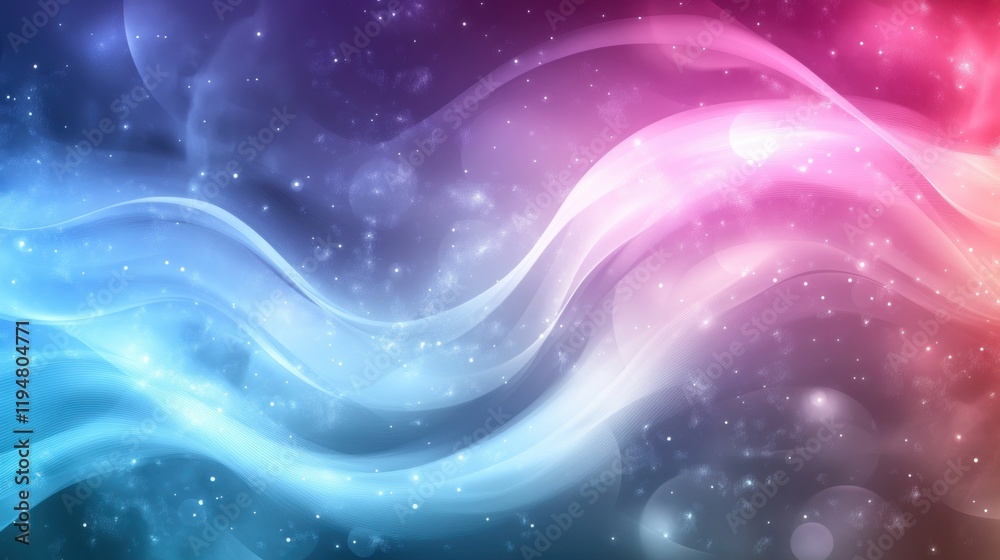 Fototapeta premium Vibrant Light Waves in Blue and Pink with Sparkling Bokeh Effects