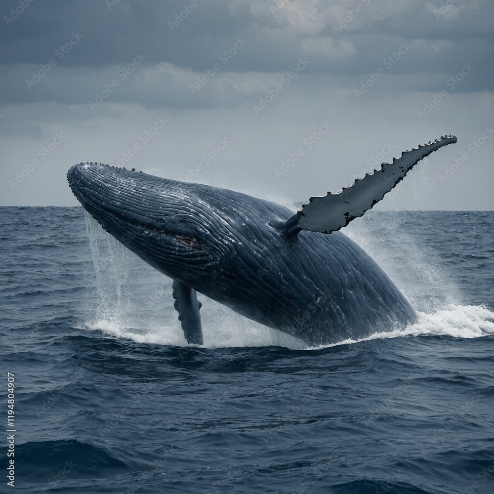 Fototapeta premium The blue whale gliding gracefully through the deep ocean.