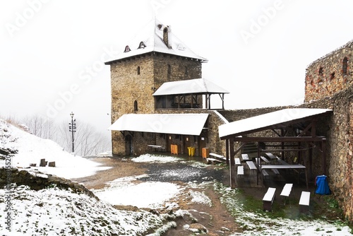 Obraz na płótnie Lower courtyard of castle ruins in winter. Stary Jicin. Moravia. Czechia w salonie
