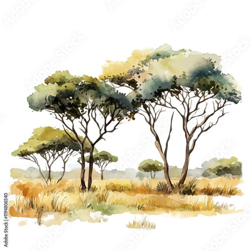 A watercolor painting of savannas, isolated on a white background. Savannas vector.
