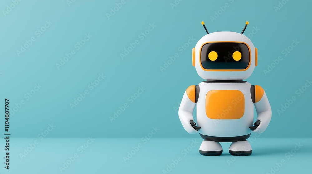 Playful robot character on vibrant background digital art fun environment front view concept of technology and innovation Playful robot character on vibrant background digital art fun environment front view concept of technology and innovation