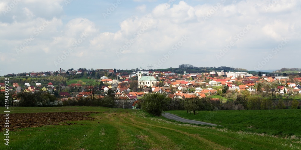 Spring view of the town of Kelc. Moravia. Czechia.