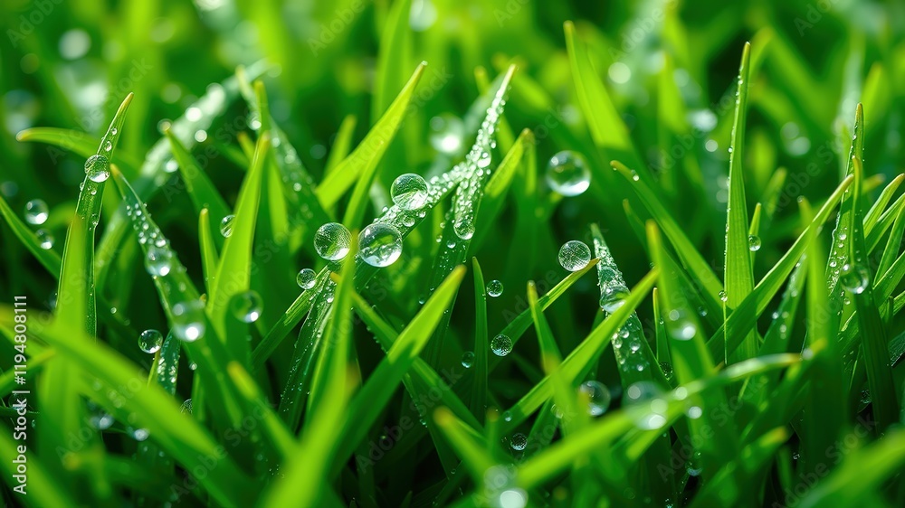 Sparkling Dew Drops on Lush Green Grass Sparkling Dew Drops on Lush Green Grass