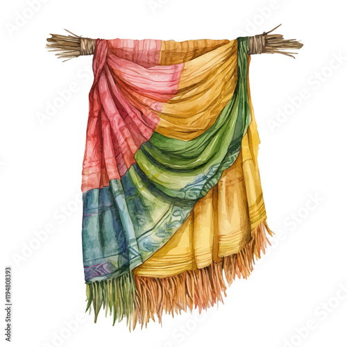 A watercolor of a sari from Fiji, isolated on a white background. Sari vector.
