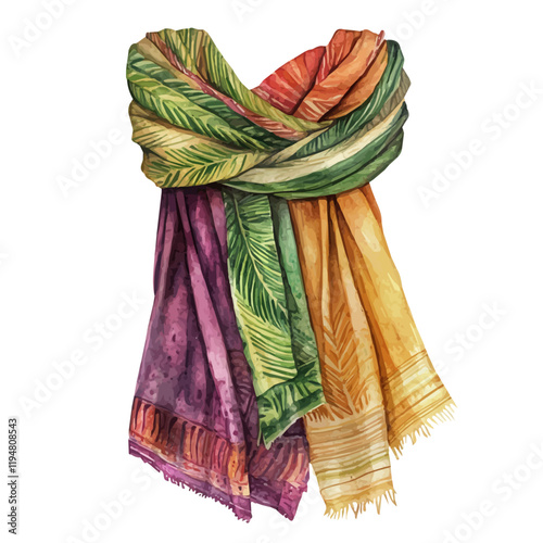 A watercolor of a sari from Fiji, isolated on a white background. Sari vector.
