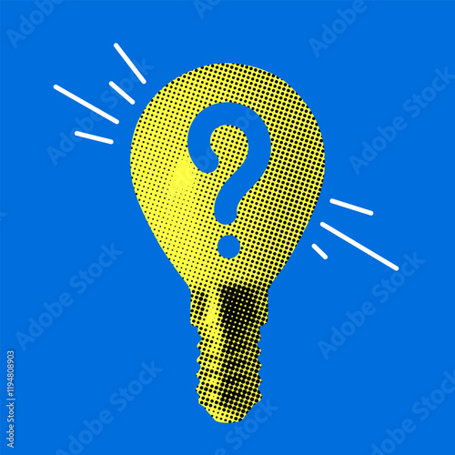Light bulb with a question mark inside. Modern collage. Creative thinking. Ideas for inspiration