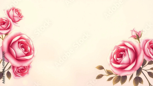 Red roses side of frame empty in center with soft background