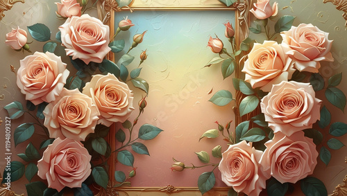 Red roses side of frame empty in center with soft background