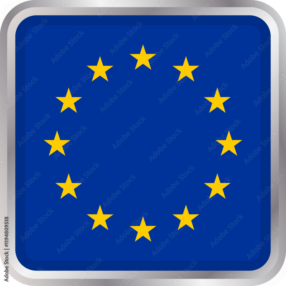 European Union flag icon on a transparent background, featuring a rectangular shape with rounded corners. Vector icon