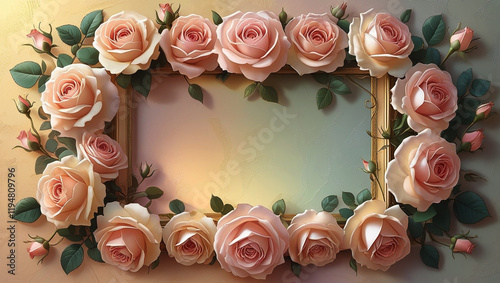 Red roses side of frame empty in center with soft background