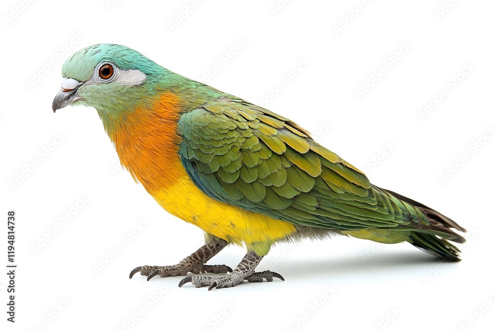 Fototapeta premium Vibrant Tropical Bird with Colorful Plumage on White Background