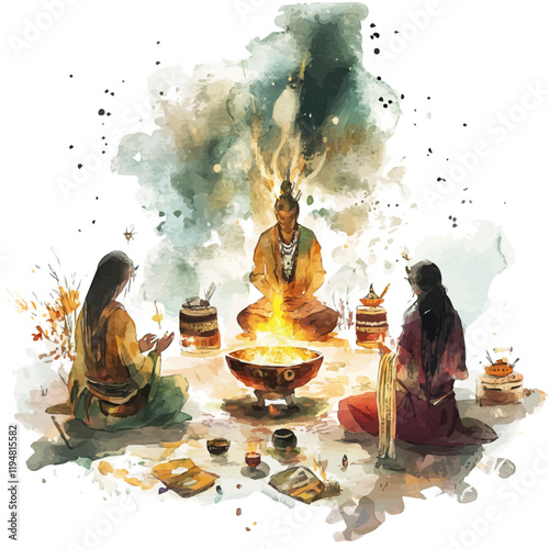 A watercolor of Rituals, isolated on a white background. Rituals vector.
