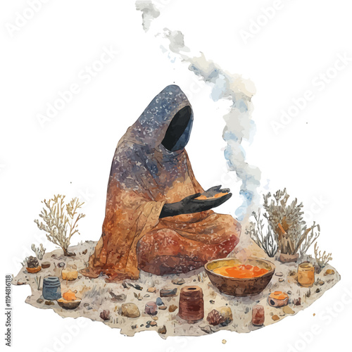 A watercolor of Rituals, isolated on a white background. Rituals vector.
