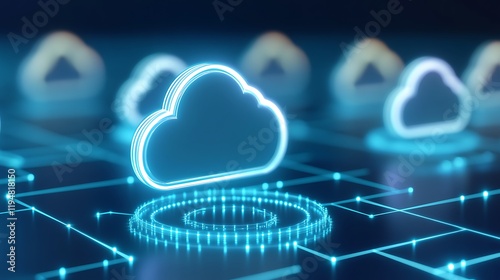 Digital Cloud Technology with Neon Lighting, Futuristic Data Network Concept for Modern Business Solutions