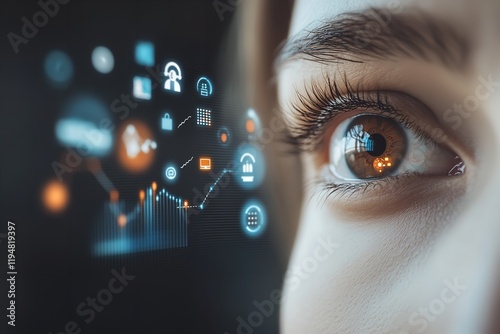 Digital twin of an eye with data visualizations and graphs photo