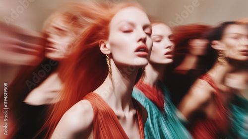 Dynamic Fashion Editorial Showcasing Elegance and Artistic Movement in Vogue inspired Style photo