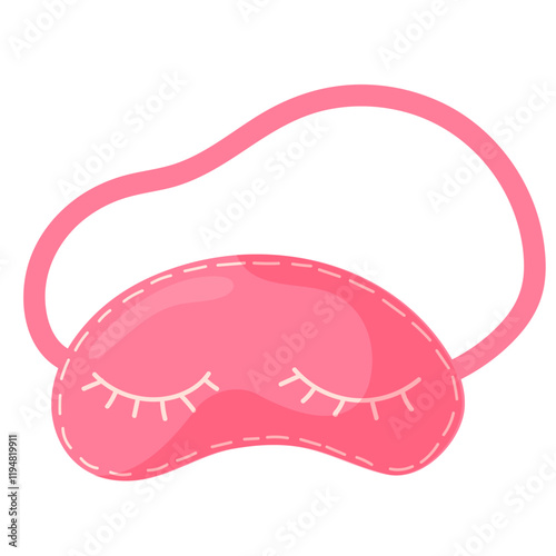 Cute pink sleep mask with closed eyes. Flat Vector illustration. Eye accessory for sleeping, traveling. Isolated on white background.
